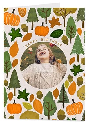 Happy Birthday Pumpkins and Trees Photo Card