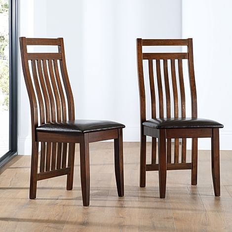 Java Dining Chair, Brown Classic Faux Leather & Dark Solid Hardwood