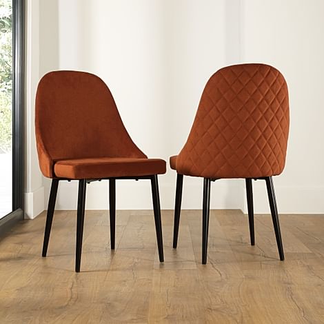 Ricco Dining Chair, Burnt Orange Classic Velvet & Black Steel