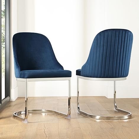 Riva Dining Chair, Blue Classic Velvet & Chrome