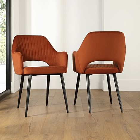 Clara Dining Chair, Burnt Orange Classic Velvet & Black Steel