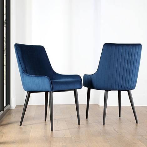 Liza Dining Chair, Blue Classic Velvet & Black Steel