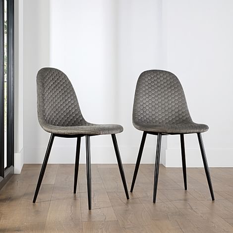 Brooklyn Honeycomb Dining Chair, Grey Classic Velvet & Black Steel