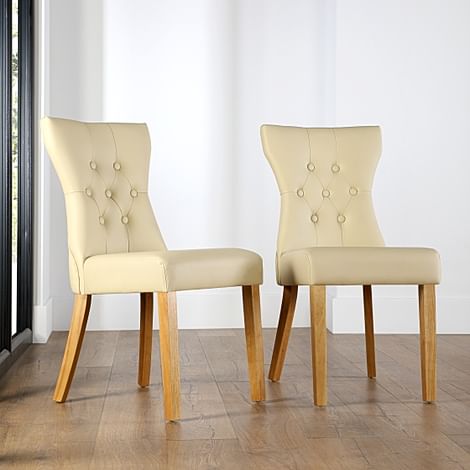 Bewley Dining Chair, Ivory Premium Faux Leather & Natural Oak Finished Solid Hardwood