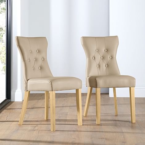 Bewley Dining Chair, Stone Grey Premium Faux Leather & Natural Oak Finished Solid Hardwood