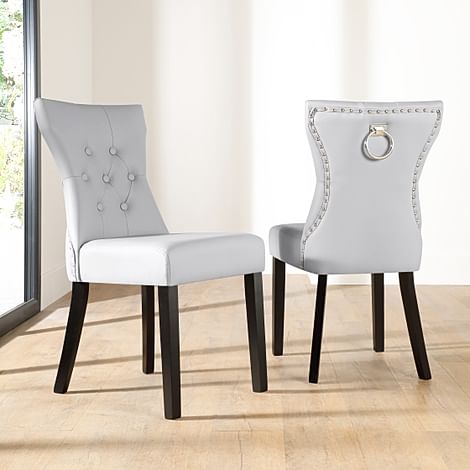 Kensington Dining Chair, Light Grey Premium Faux Leather & Black Solid Hardwood