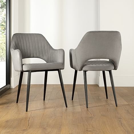 Clara Dining Chair, Grey Classic Velvet & Black Steel