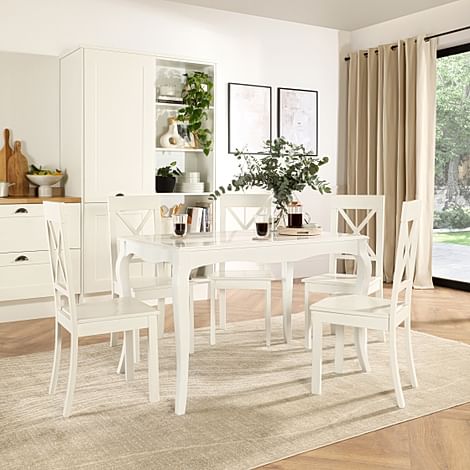 Clarendon Dining Table & 4 Kendal Chairs, White Wood, 120cm