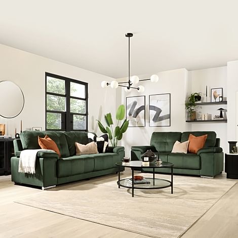 Kansas 3+2 Seater Sofa Set, Moss Green Classic Velvet