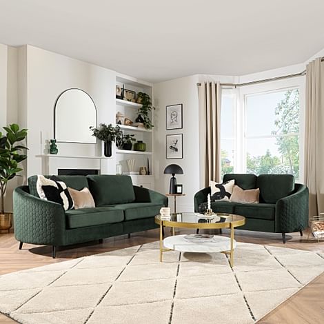 Mae 3+2 Seater Curved Sofa Set, Moss Green Classic Velvet