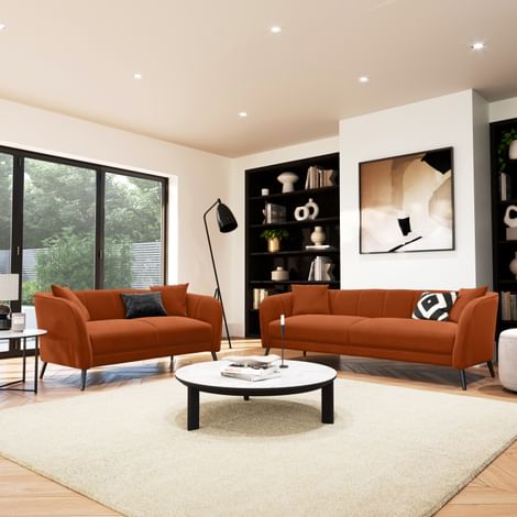 Loren 3+2 Seater Sofa Set, Burnt Orange Classic Velvet