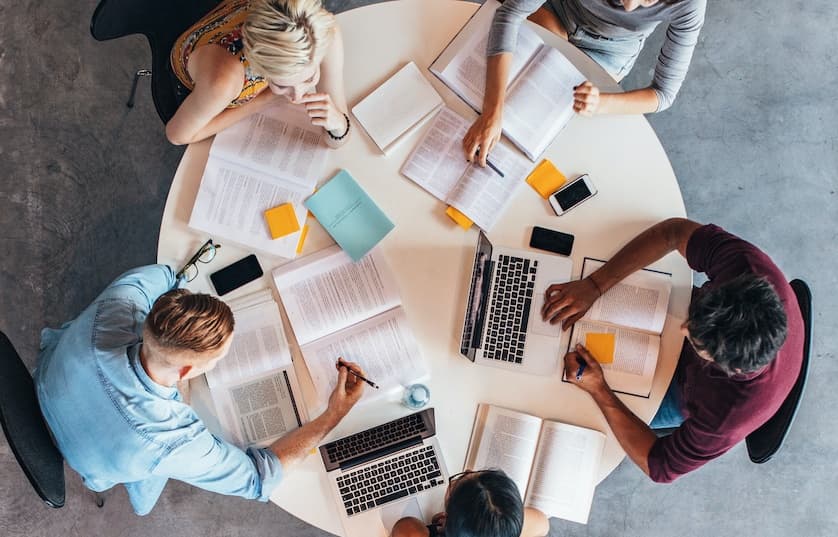 students studying at table