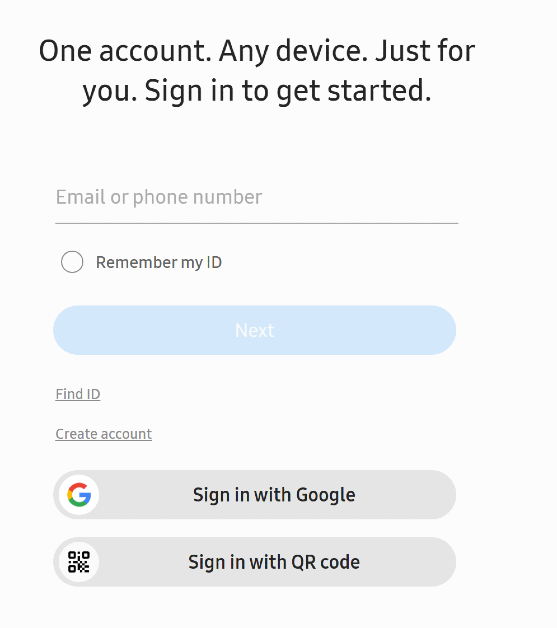 Step 1: Go to the SmartThings Find page and log in using your phone number or the registered email.