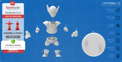 3D printing assembly of a chubby superhero figure with numbered parts, detailed for easy construction.