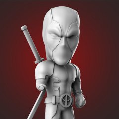 Chibi-style character in a superhero suit with mask and sword, designed for 3D printing.