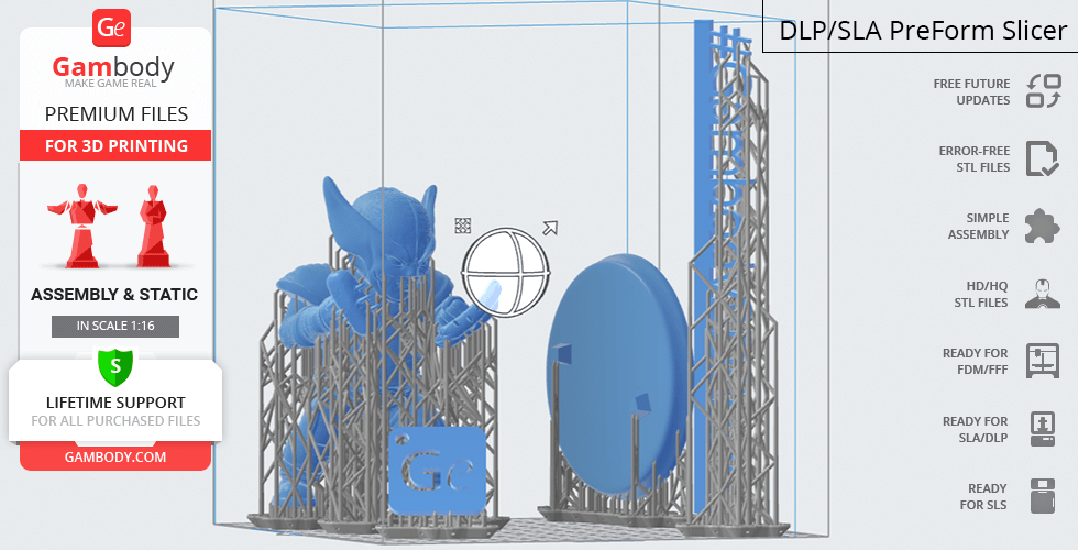 Chubby Wolverine 3D model with support structures, ready for printing in STL format.