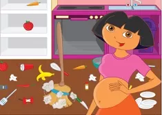 Dora Games, Pregnant Dora Cleaning Kitchen, Games-kids.com