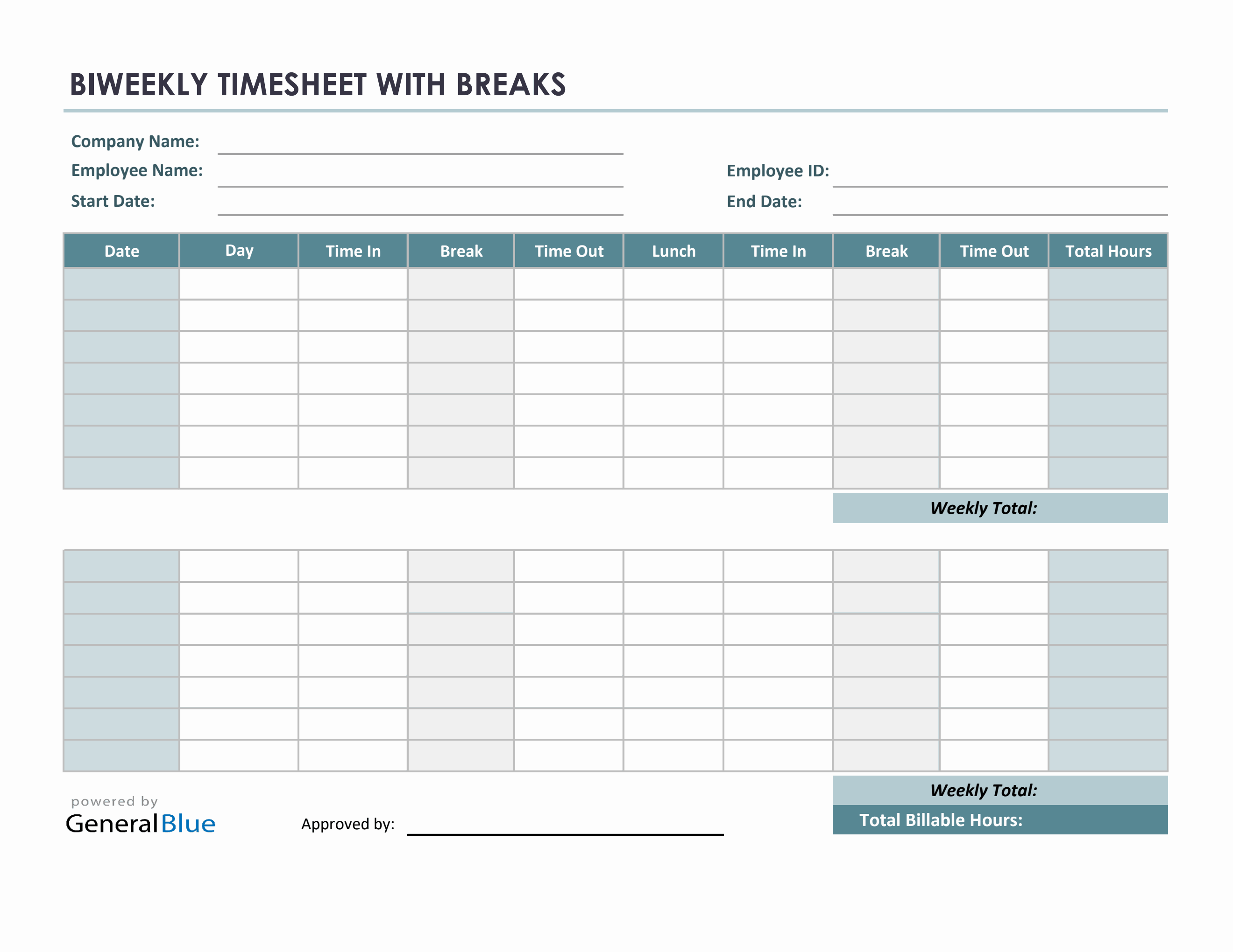 Free Excel Biweekly Timesheet Template - Free Printable Templates