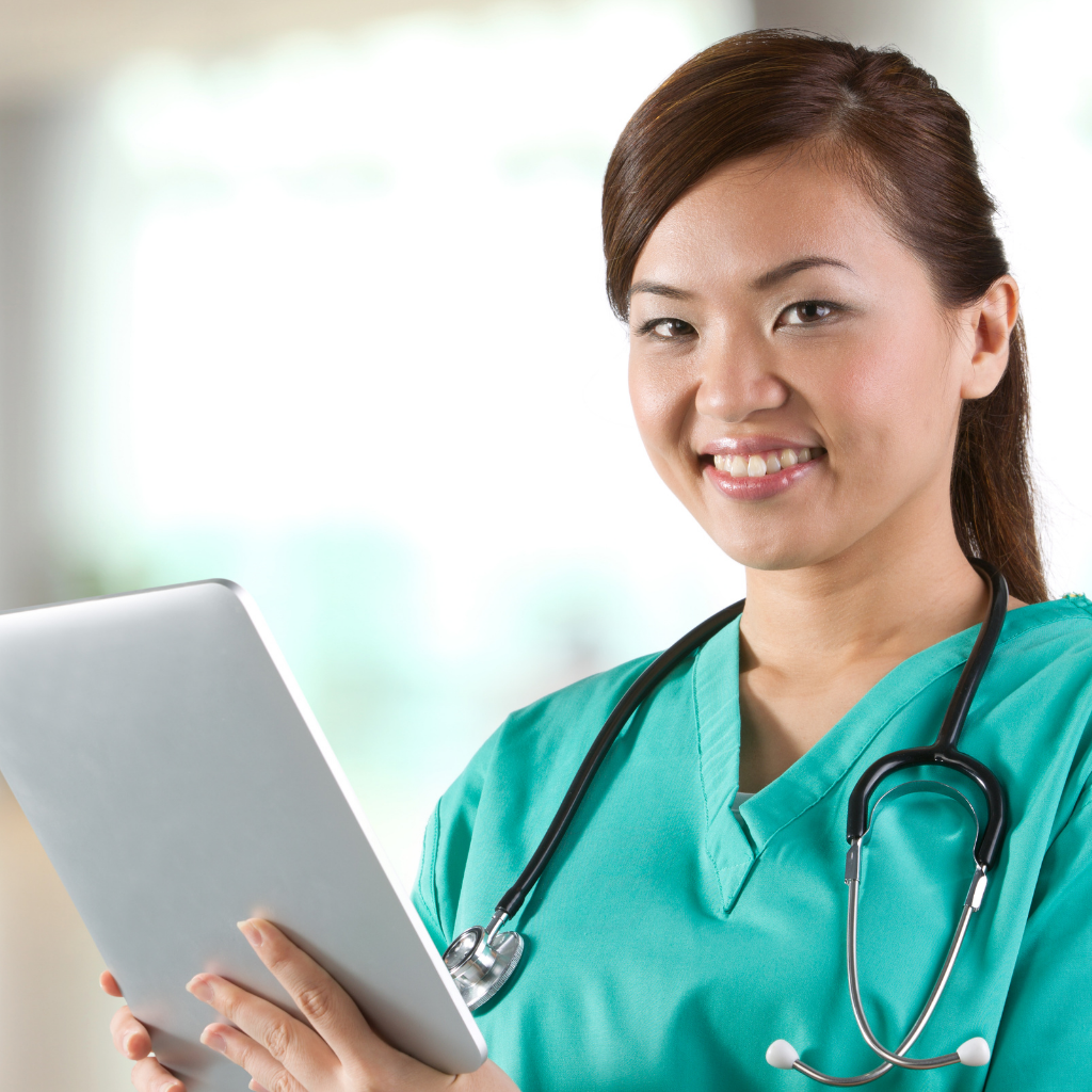 Friendly Nurse Checking Tablet