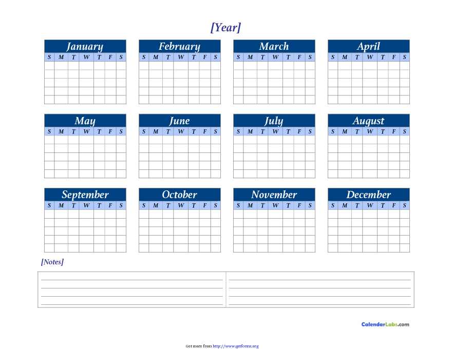 Yearly Blank Calendars