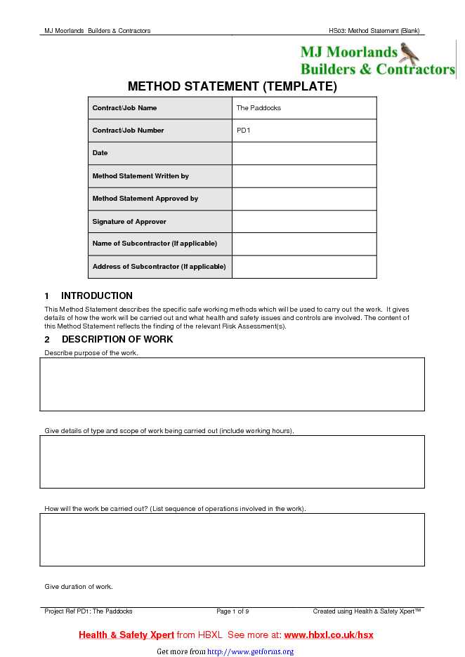 Method Statement Template 2