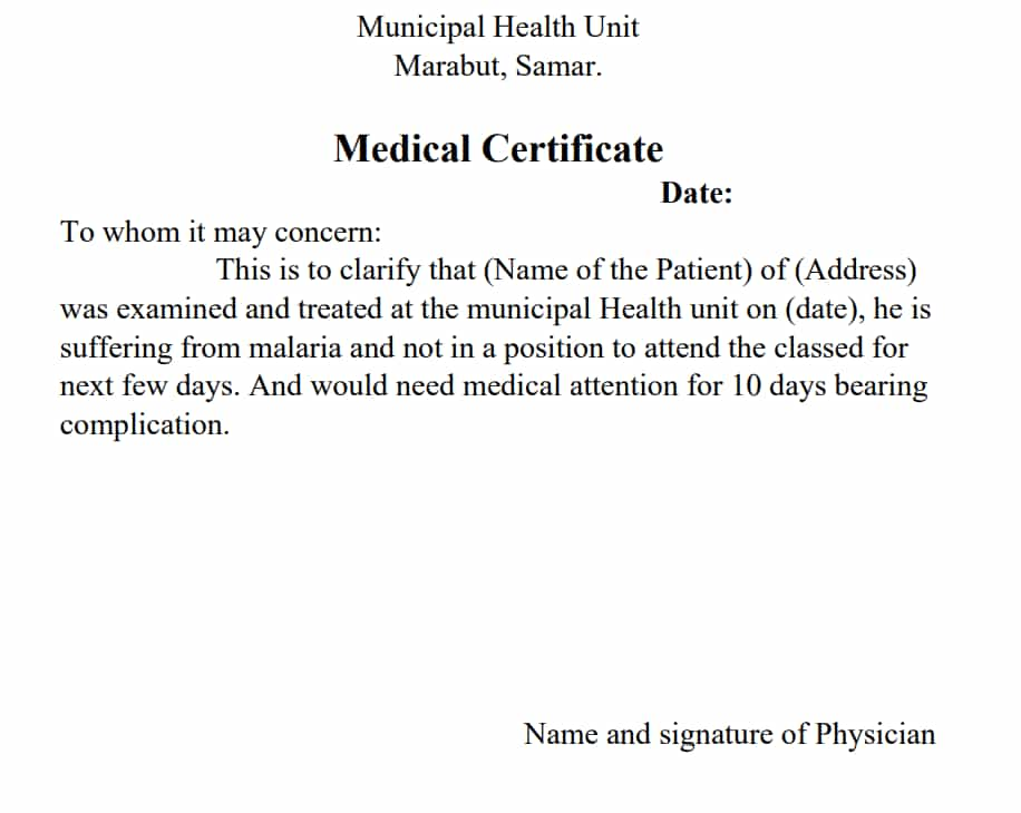 Medical Certificate From Doctor