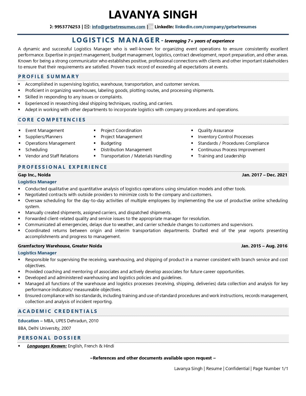 Logistics Resume Template