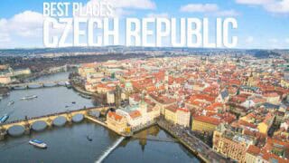 Aerial view of Prague for the featured image of Best Places to visit it in the Czech Republic with white text