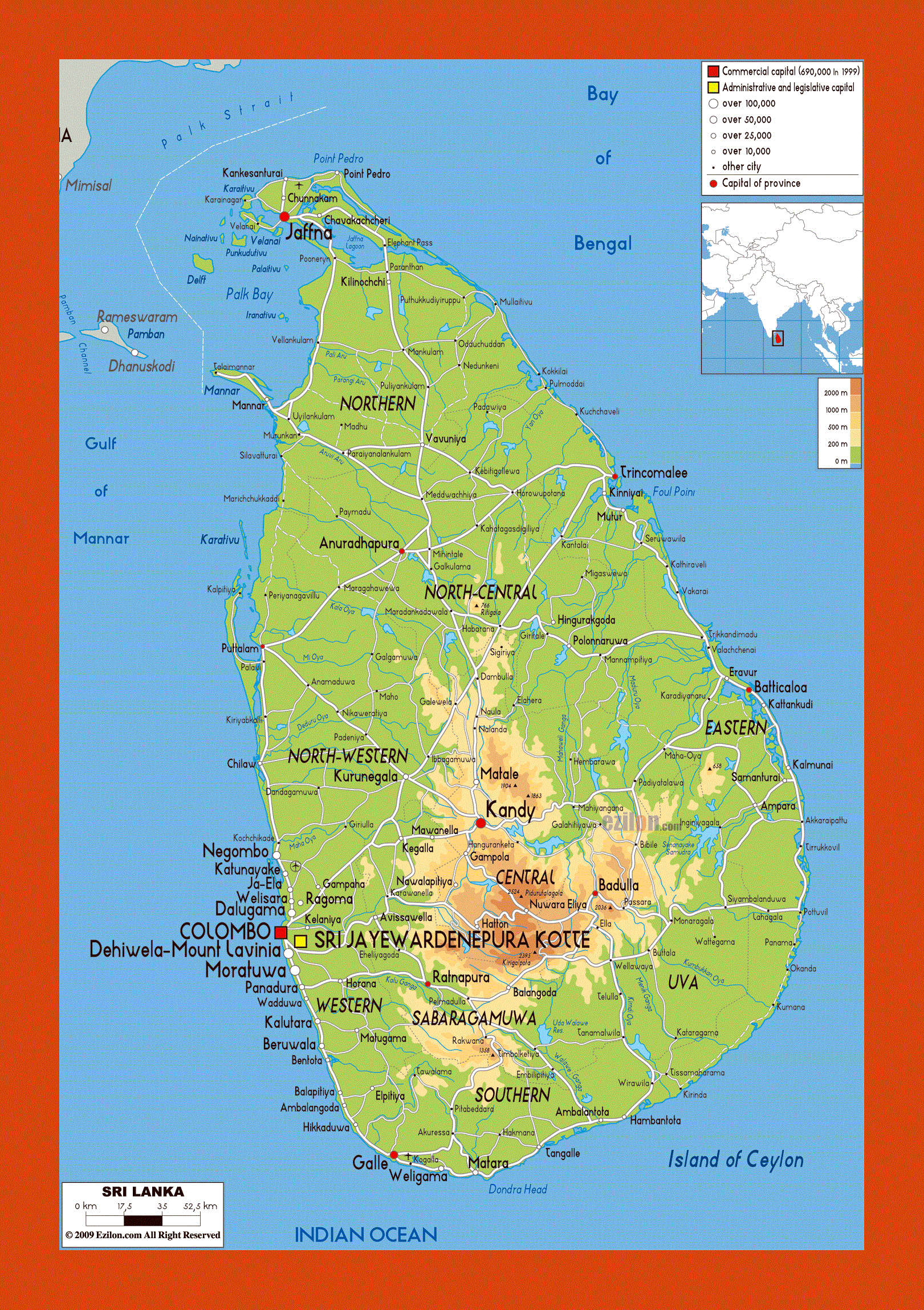 Physical map of Sri Lanka | Maps of Sri Lanka | Maps of Asia | GIF map ...