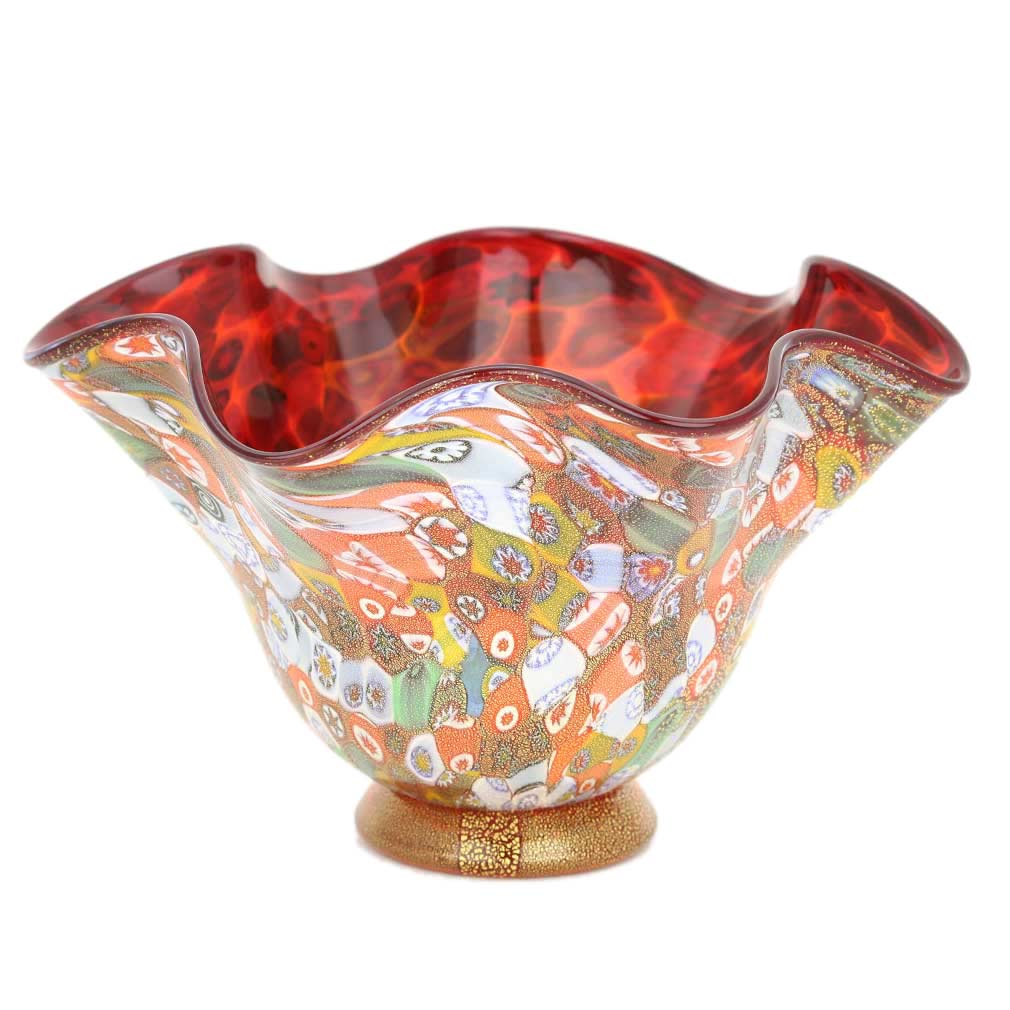 Murano Millefiori Gold Art Glass Fazzoletto Bowl