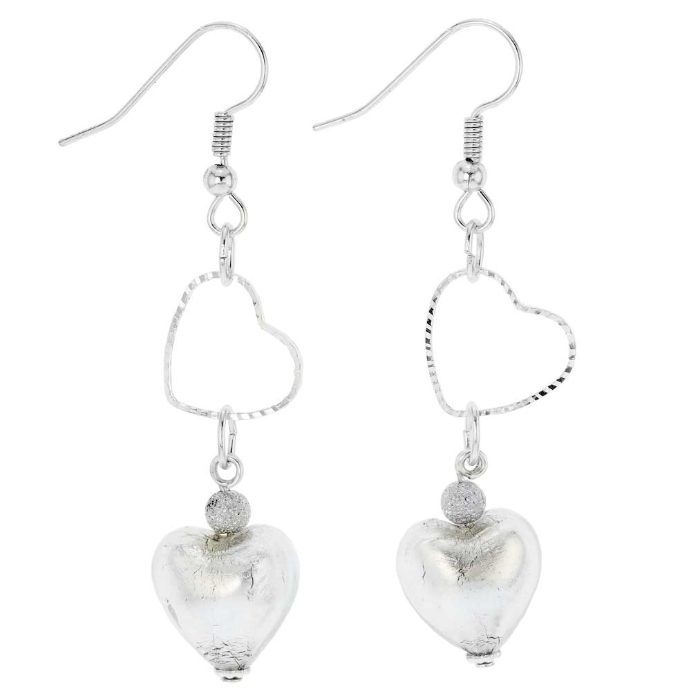 Venetian Wedding Heart earrings -silver ice