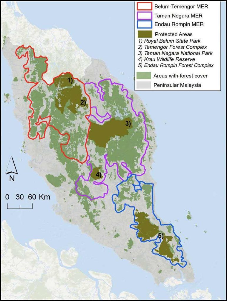 Mapa de parques nacionales de Malasia, áreas protegidas y reservas de la naturaleza