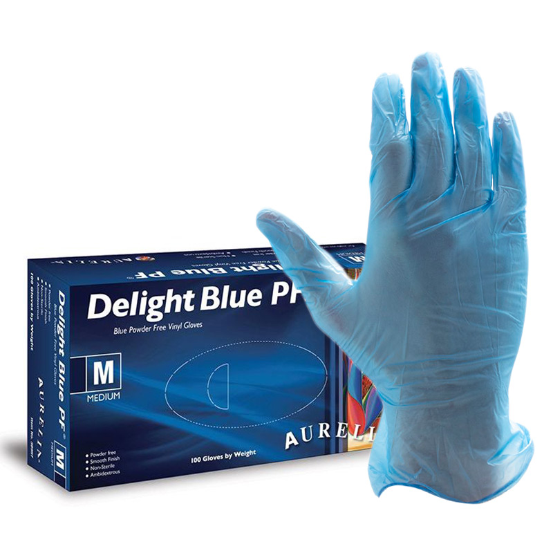 Aurelia Delight Blue PF Vinyl Gloves 38995-9 (100 Gloves)