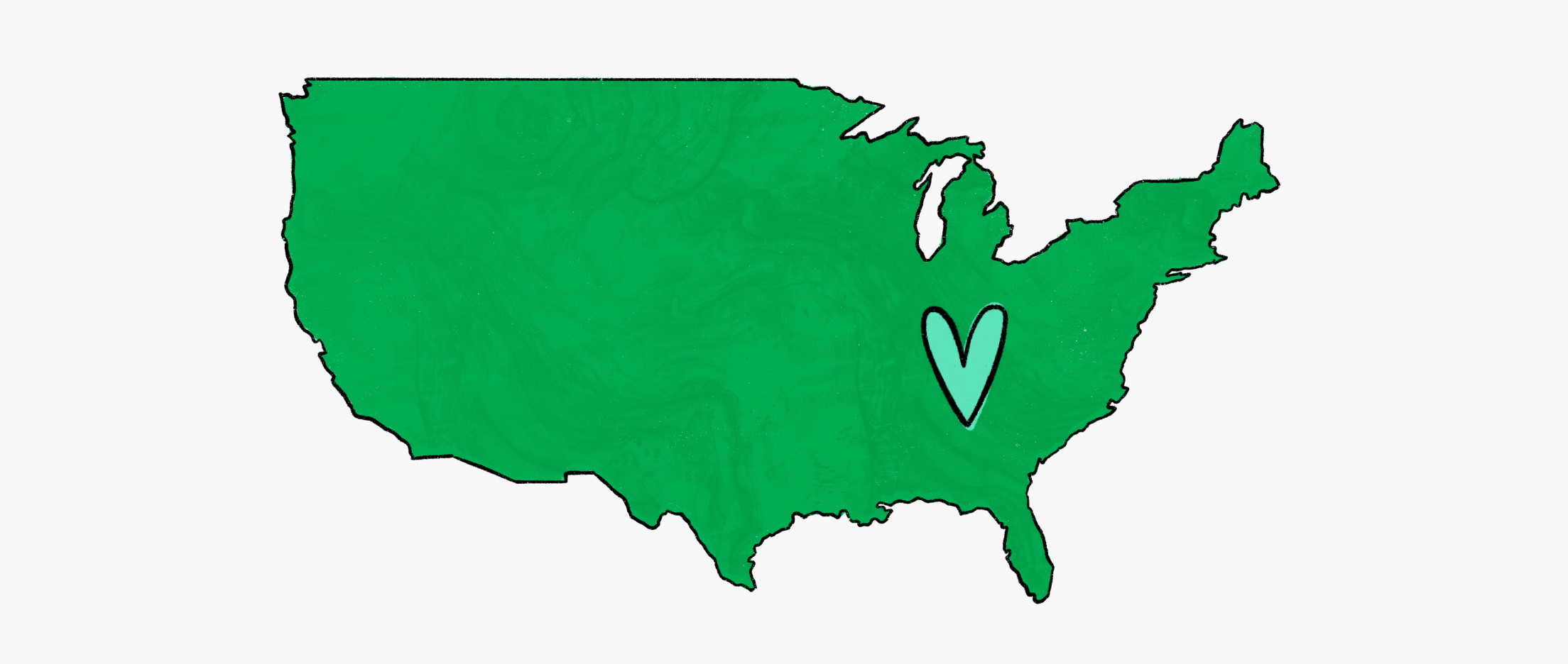 map of united states with heart over hurricane helene affected area