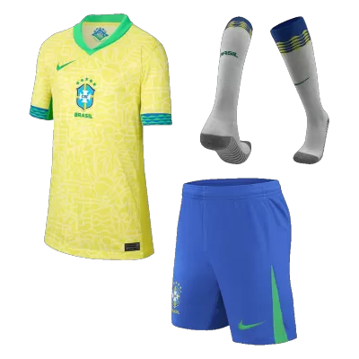 Brazil Home Kids Soccer Jerseys Full Kit Copa America 2024 - gogoalshop