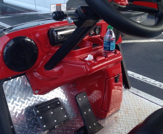 customized golf cart with diamond plate floor mat