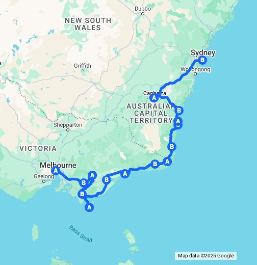 Melbourne To Sydney Coastal Drive Map