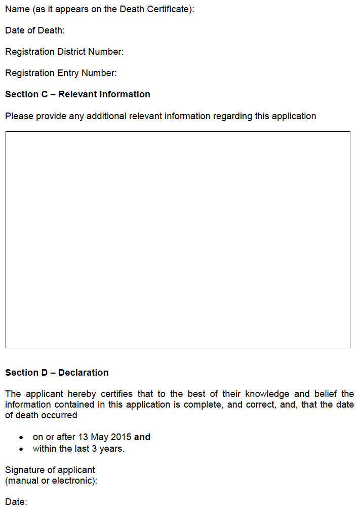 Application under section 4 of the Certification of Death (Scotland) 2011 Act