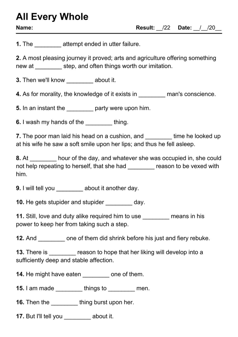 101 All Every Whole PDF Worksheets with Answers - Grammarism