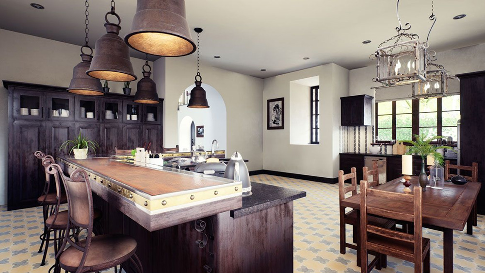 Star and Cross Huesca Pattern on Rustic Kitchen Floor