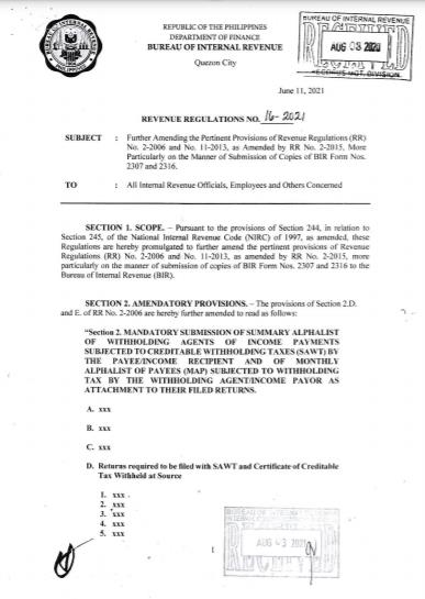 Submission of scanned copies of BIR Forms 2307 and 2316; manual ...