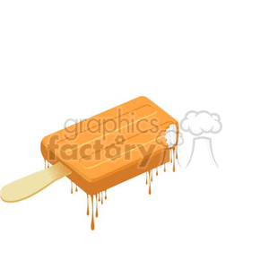 A melting orange ice cream popsicle with a bite taken out.