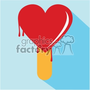 A flat design clipart image of a melting heart-shaped popsicle with drips, symbolizing love and Valentine's Day.