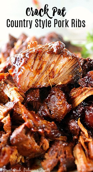 A close up of crock pot country style pork ribs.