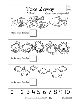 Kindergarten Math Worksheets: Taking 2 away | GreatSchools