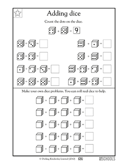 1st grade Math Worksheets: Adding dice | GreatSchools