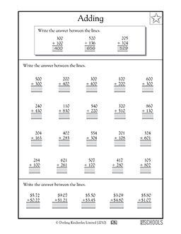 2nd grade, 3rd grade Math Worksheets: Addition with 3-digit numbers #1 ...