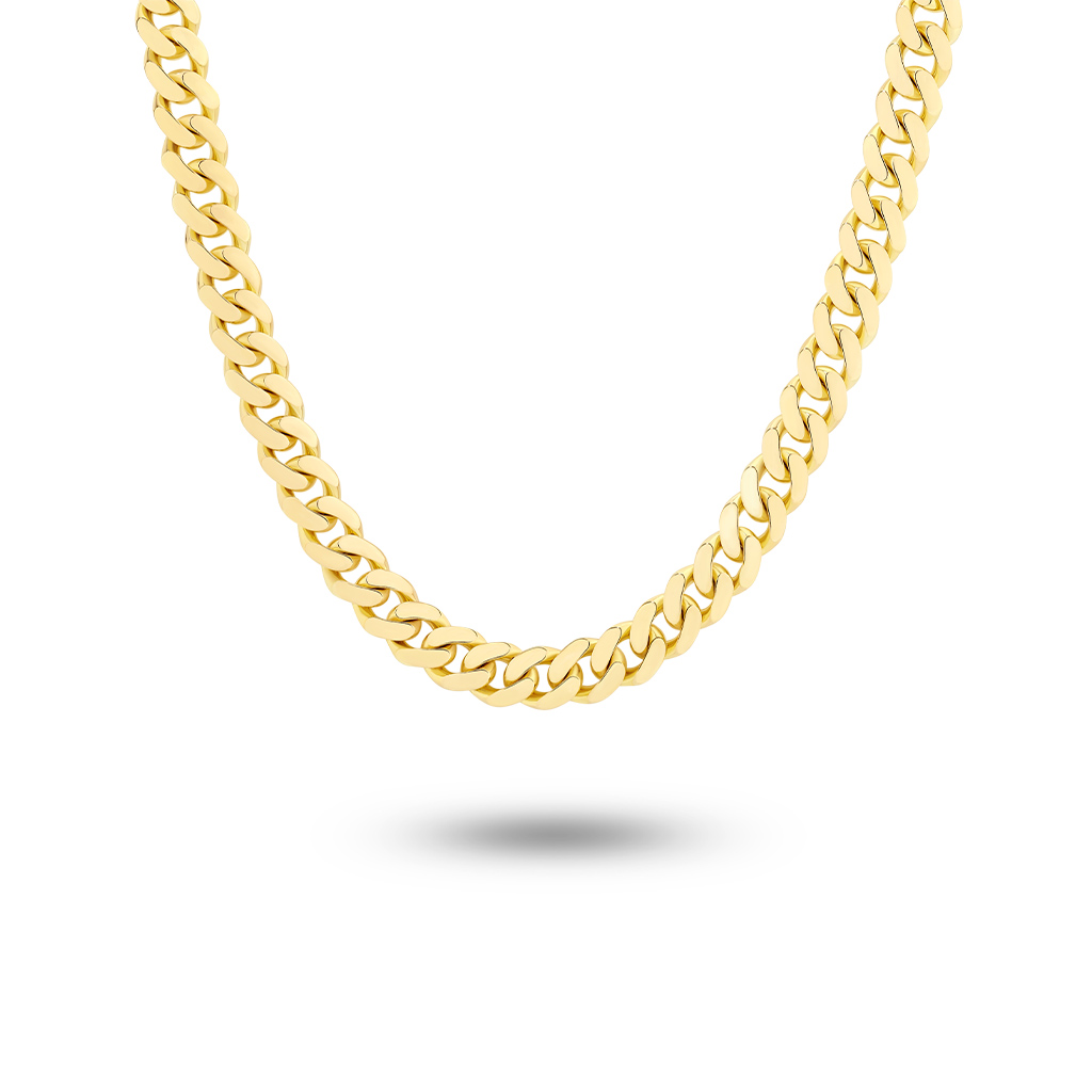 18K Yellow Gold Half Round Curb Link Chain 56cm