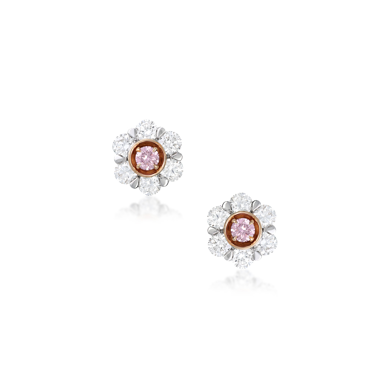 Pink &#038; White Diamond Peony Petite Earrings