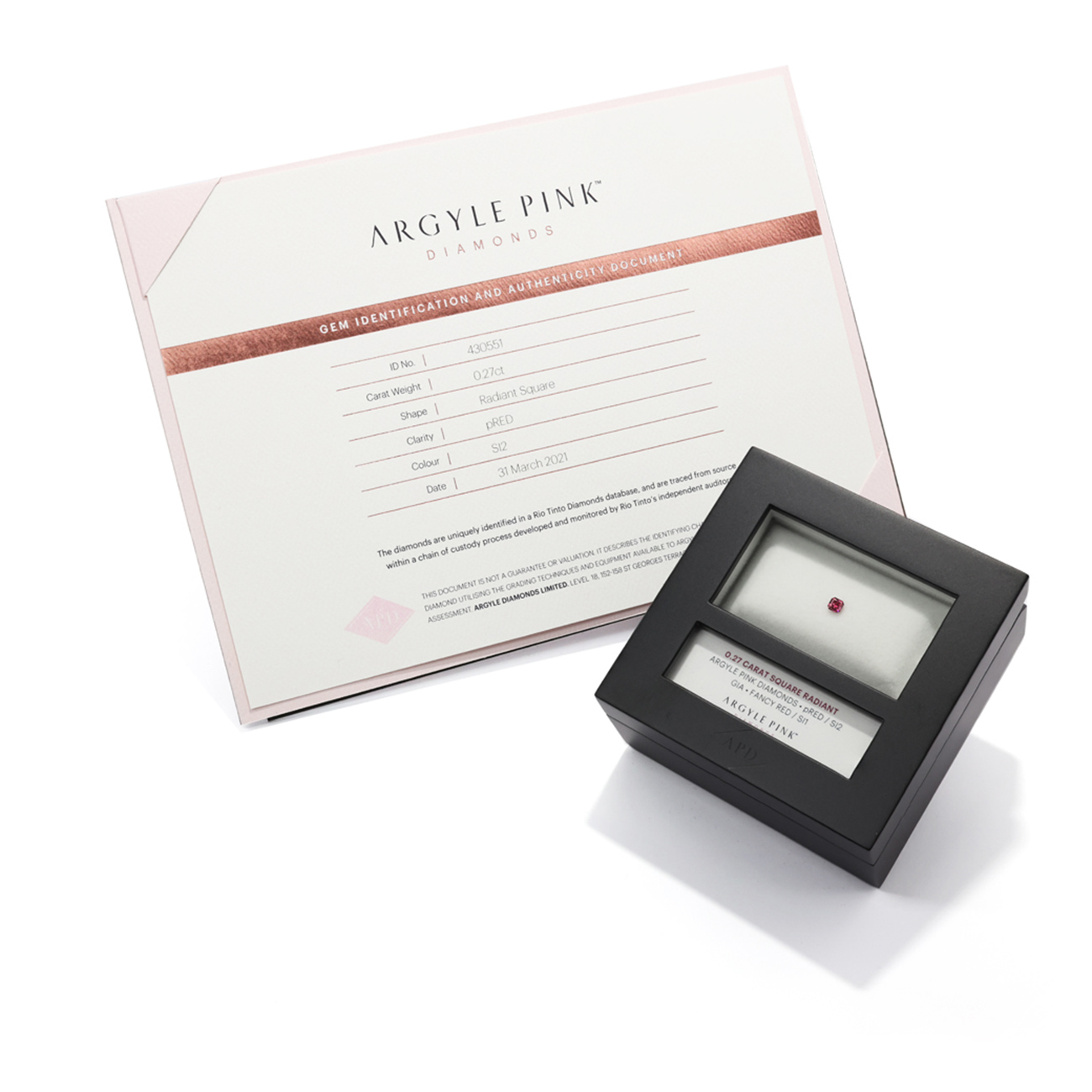 Argyle pink diamond Square Radiant Red SI2 1=0.27CT